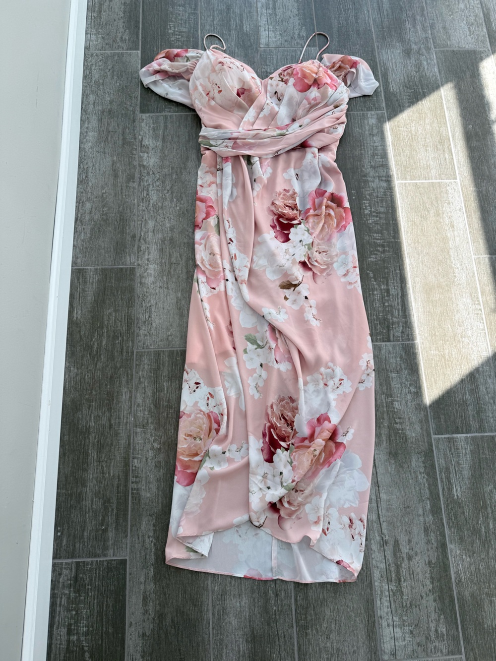 City Chic XS/14 Pink Floral Maxi Dress Autumn Wedding Guest Romantic Formal
